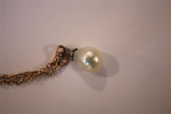 A Victorian baroque pearl pendant with rose cut diamond set mount,